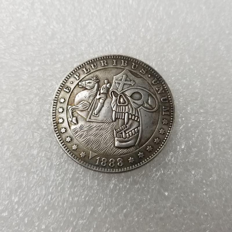 Antique Craft Skull Wanderer Silver-Plated Morgan Dollar Round Coin #756 Copper