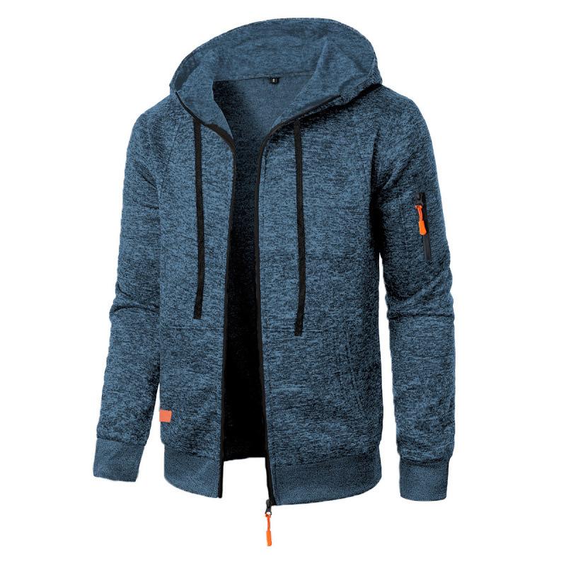 

Осень Новая Мужская Повседневная Текстурированная Толстовка Куртка на Молнии с Капюшоном Модная Спортивная Одежда Мужская Верхняя Одежда синий