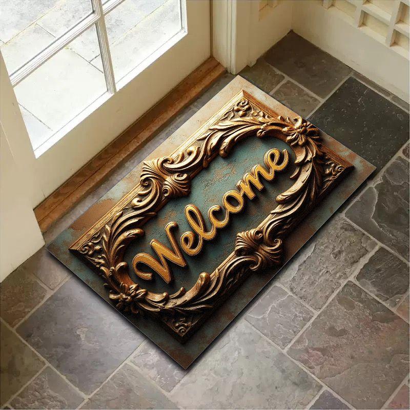 American Retro Welcome Entrance Door Carpet Non Slip Absorbent Home Decor Bathroom Foyer Mat 50X80CM(1.6X2.6FT