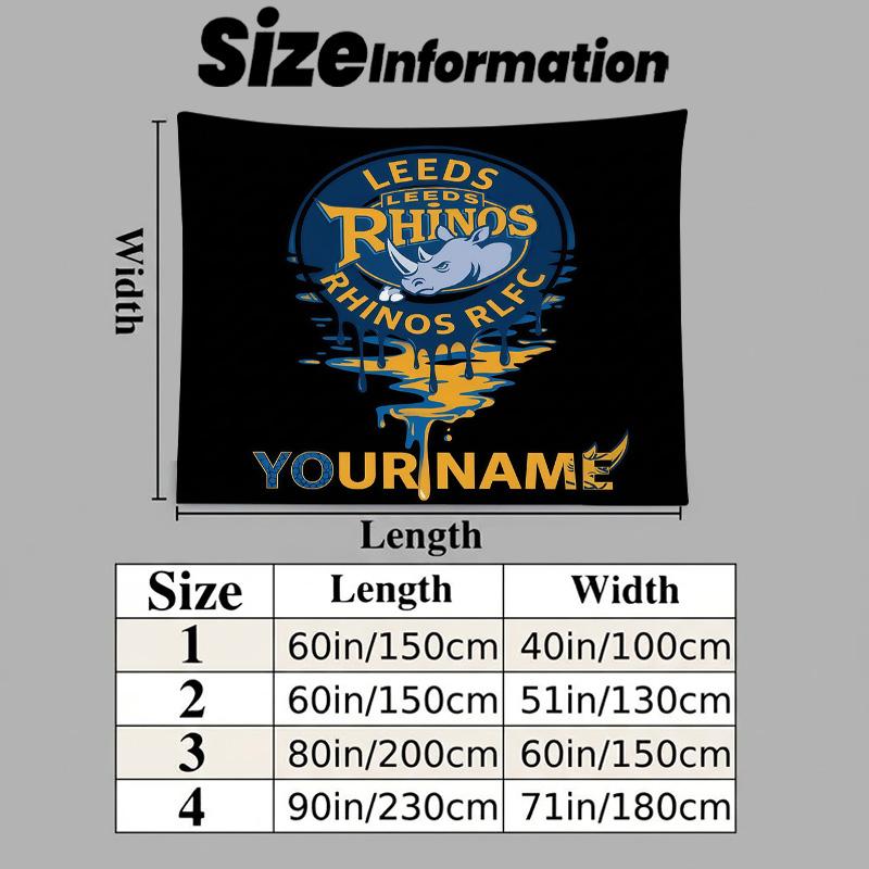 Custom Name Leeds Rhinos Printed Tapestry – Wall Hanging for Bedrooms, Dorms, and Home Decor