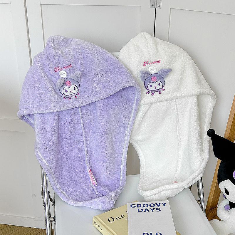 Kuromi Towel Set: Cute, Water-Absorbent, No-Shedding Bath Towel & Cap (3-Piece)