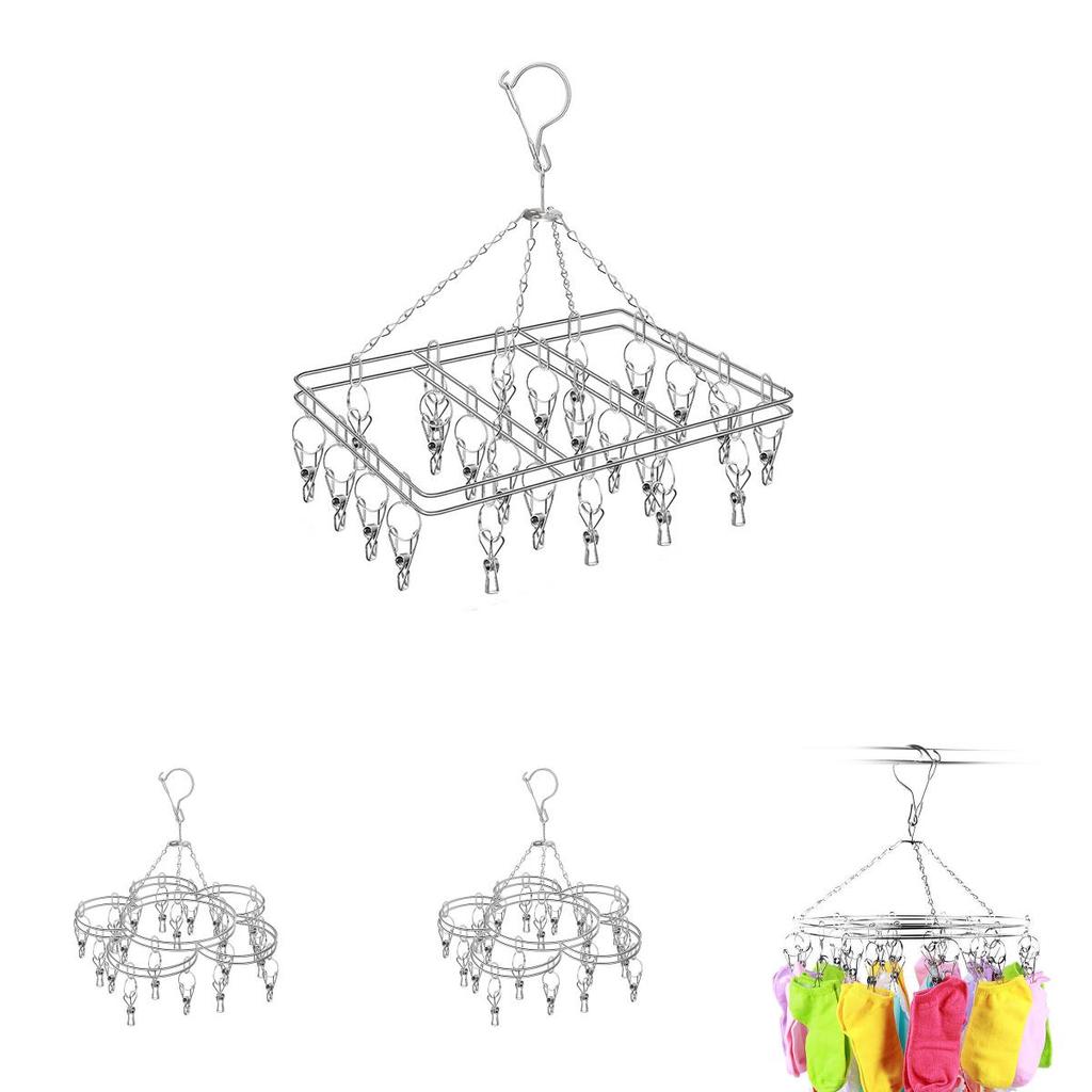 Modern Stainless Steel Socks Rack With 20 Clamps For Indoor And Outdoor Use