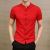 Men Summer Shirt Stand Collar Short Sleeve Solid Color Slim Fit Knot Buttons Daily Wear Chinese Traditional Clothes Vintage Chinese Style Men Top Men