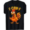 Europäische Größen Lustiges F-CAWF Hühner-Meme T-Shirt - Hahn & Krähengeräusch Wortspiel Design, Schwarz mit Gelbem F Caw F Aufdruck, Lässiges Humor-T-Shirt für Partys