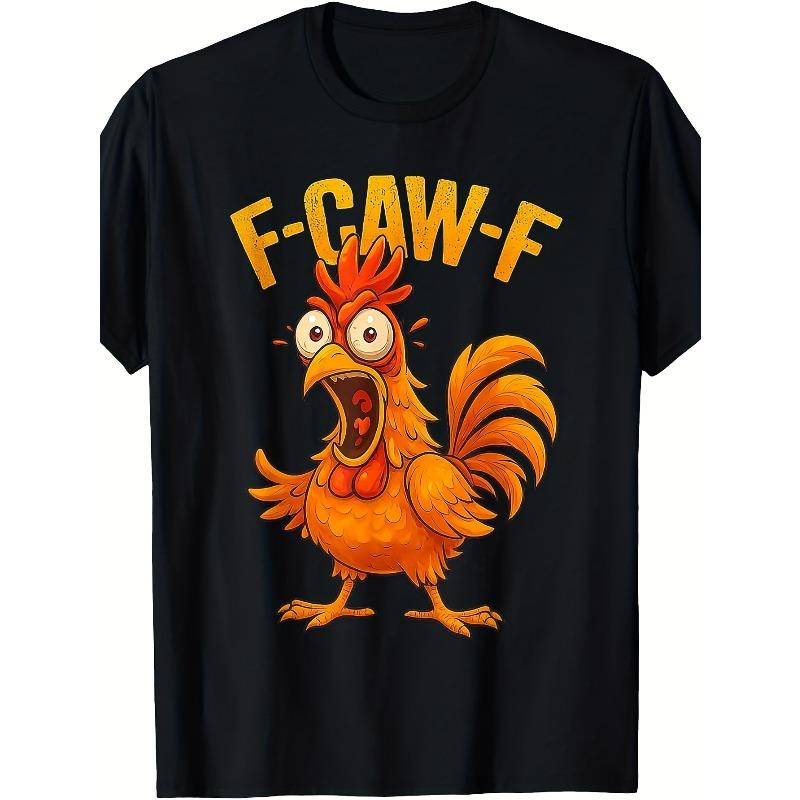 

European sizes Funny F-CAWF Chicken Meme T-Shirt - Rooster & Crow Sound Pun Design, Black with Yellow F Caw F Print, Casual Humor Tee for Parties S чёрный