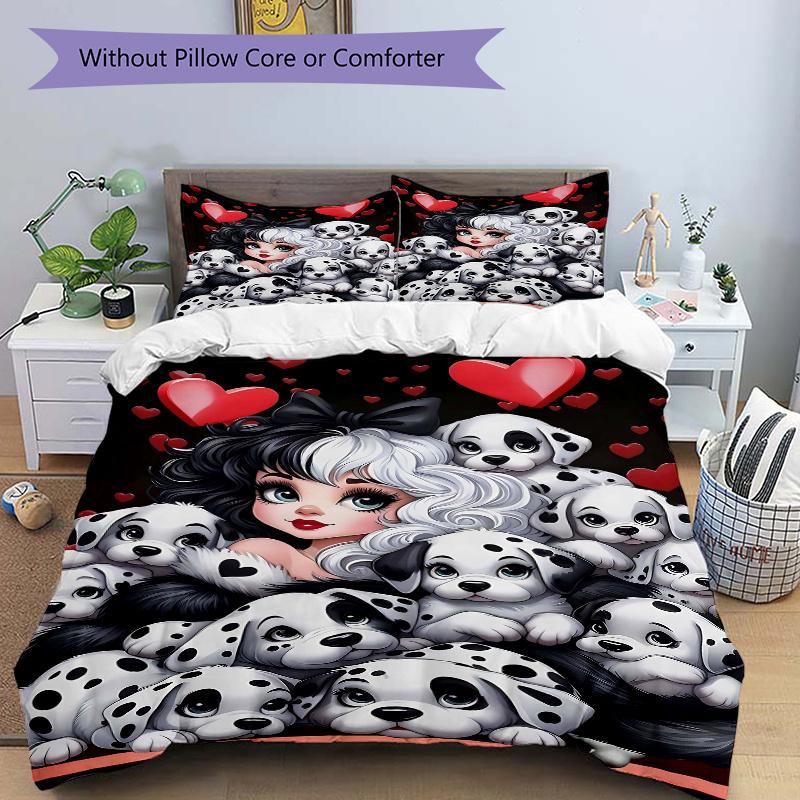 

3pcs Love s Embrace Dalmatian Puppies Bedding Set Includes Comfortable Bedding with Stylish Design for Bedroom, H060 135x200cm