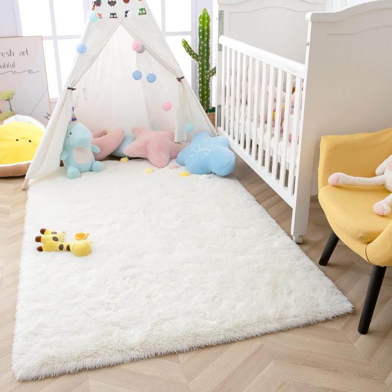 White Silk Wool Rug Pad Bedroom Living Room Children's Room Home Decor Soft and Fluffy Machine Washable Anti-slip