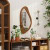 Miroir Mural Miroir Fenêtre avec Cadre en Placage de Pin pour Chambre à Coucher Salon, 91,5 x 45 x 3 cm, Bois Naturel
