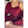 Burgundy Claret Exclusive Velvet Women's Pajama Set With Robe