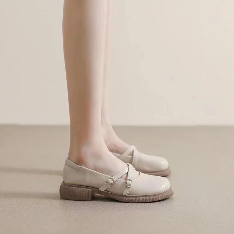 Fashion Round Toe Gothic Japanese Style Lolita Women's Shoes Low Heel Elegant Luxury Leather Casual Mary Jane Ladies Footwear Chic Point