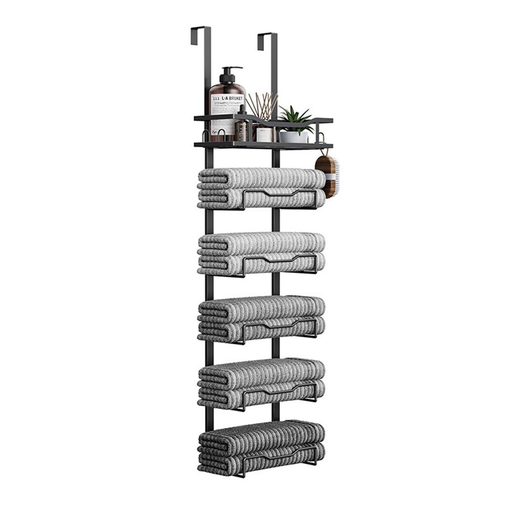 Over Door Towel Rack 6 Tier Iron Bathroom Organizer Wall Mounted Storage Holder for Bath Towels / Washcloths