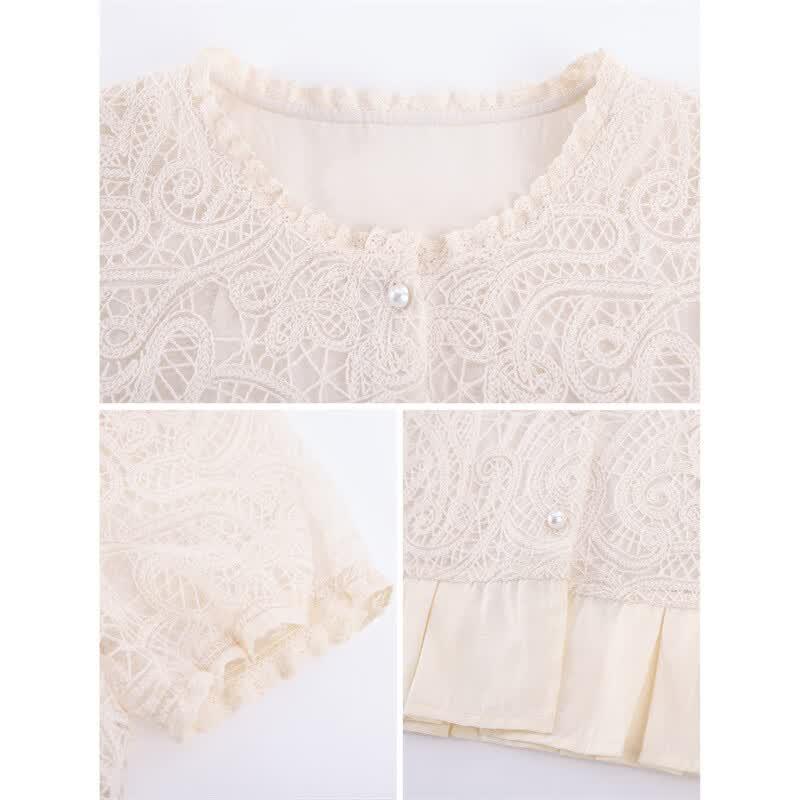 Elegant French Style Lace Patchwork Round Neck Blouse
