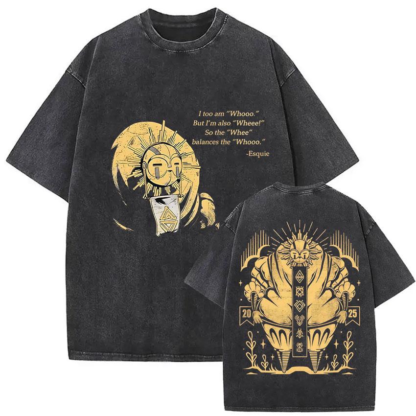 Esquie Clair Obscur Expedition 33 Vintage Washed Graphic T Shirts Men Gothic Classic Punk Short Sleeve Tshirt Unisex Streetwear