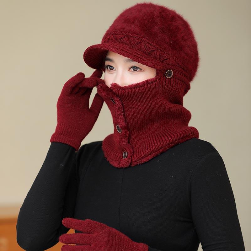 Hat for Women  Winter One Piece Hood Middle Aged and Elderly Mothers  Plus Fluffy Hat  Grandma Warm Windproof Scarf  Can Hang Mask Hat
