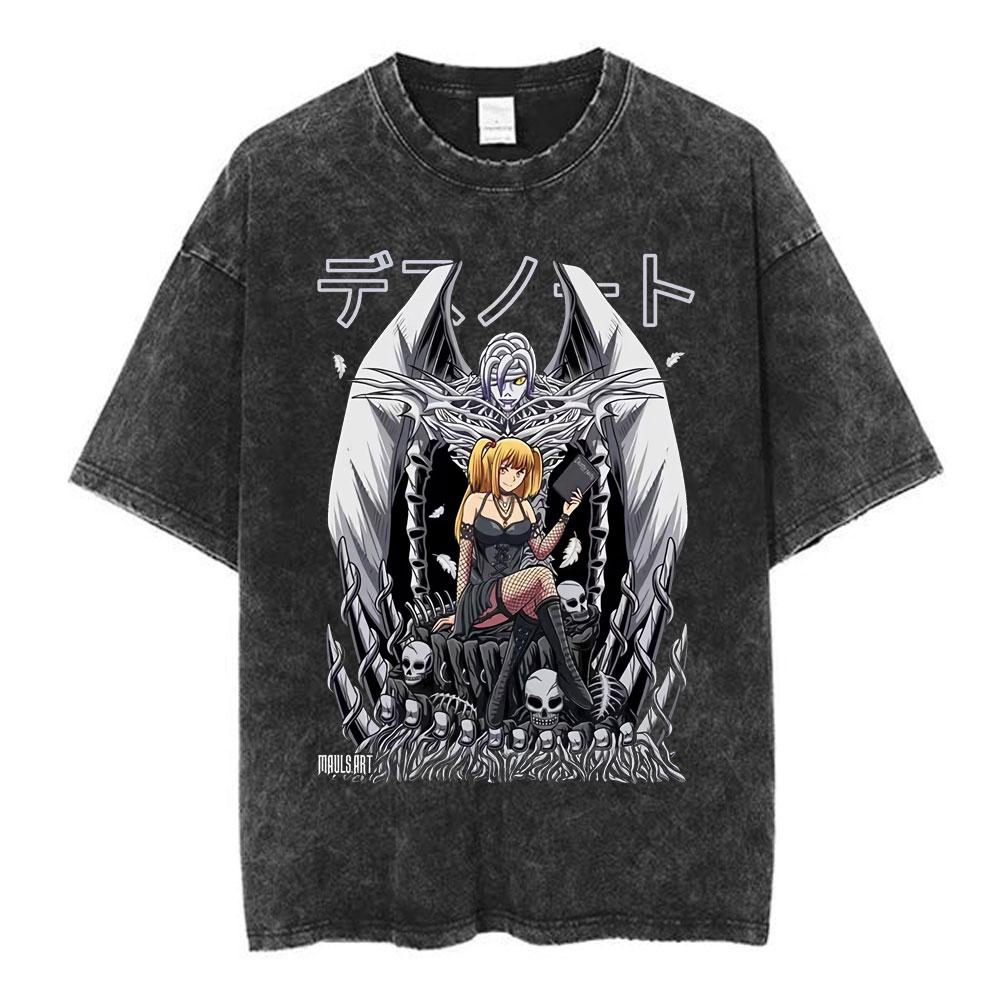 Anime Death Note Vintage Washed T Shirt Manga Yagami Light Misa Amane Graphic Tshirt Male Women Fashion Cotton Casual T Shirts