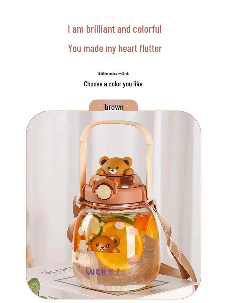 Large Cartoon Children's Straw Water Bottle - High-Capacity, Stylish Plastic Cup for Students