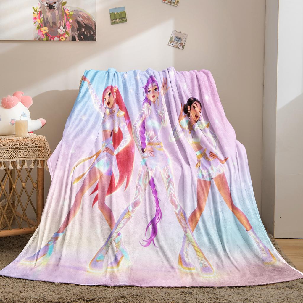 K-Pop Throw Blanket Lovely Rumi Mira Zoey Printed Fleece Blanket for Adult Quality Super Warm Blanket for Travel Picnic Home