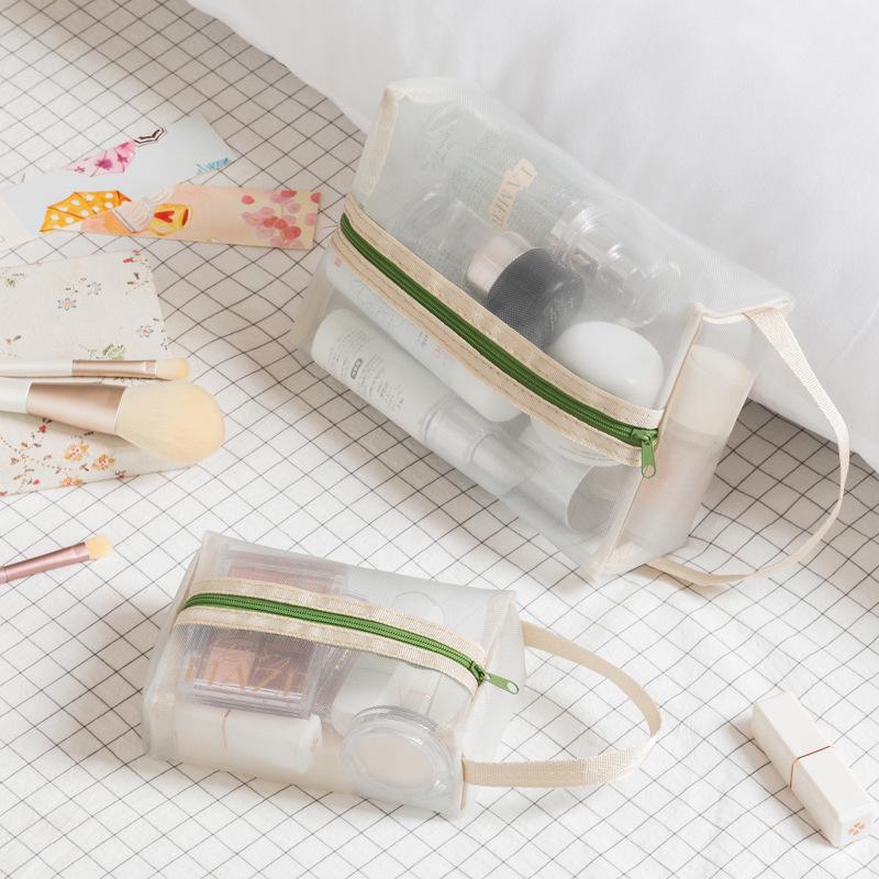 Portable Transparent Mesh Cosmetic Bag for Women - Travel Makeup and Skincare Storage