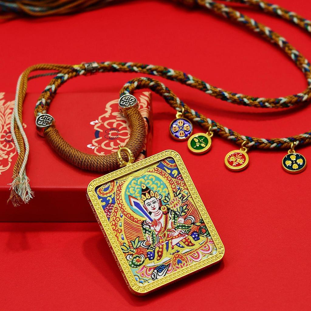 Rebgong Hand-Painted Thangka Zodiac Amulet Necklace with GAU Box Pendant - Eight Protectors of Tibetan Buddhism