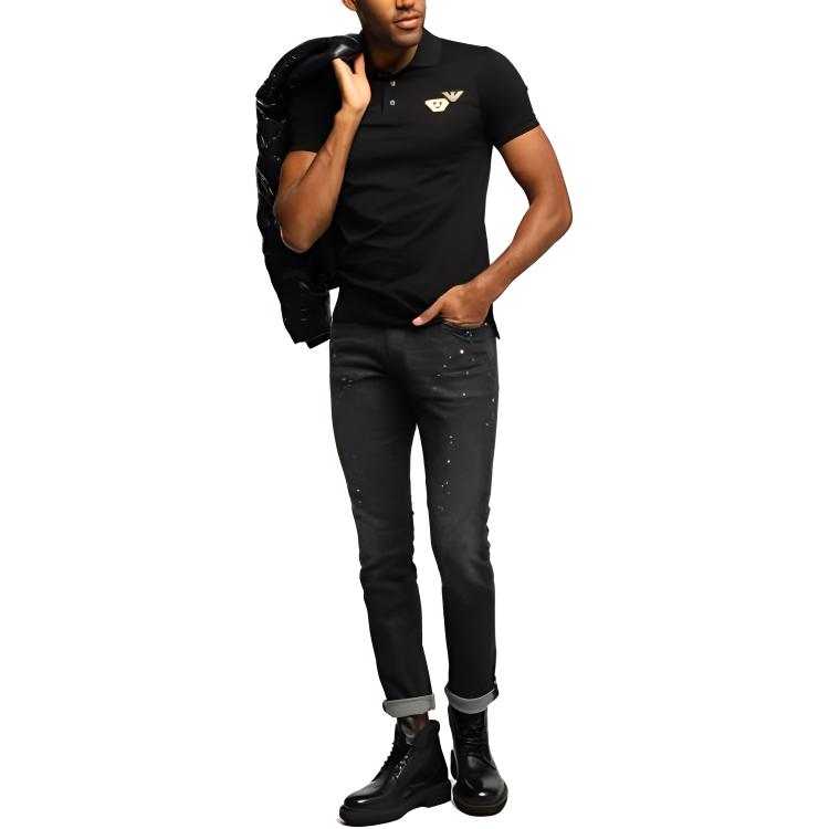 Emporio Armani Solid Color Short Sleeve Polo Shirt Men Tops Black 6H1FG3-1JTUZ-999