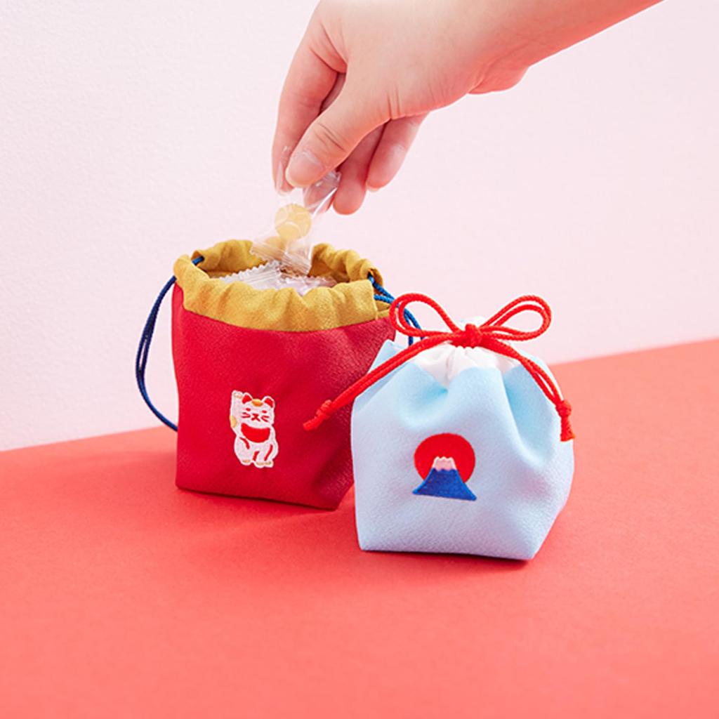 JIKAN STYLE Enfuku Drawstring Made in with a Japanese Perfect for Small and 9cm x 9cm x 61341 Bag, Japan, Pattern, Items, Makeup, Gifts, 7cm, (Lucky