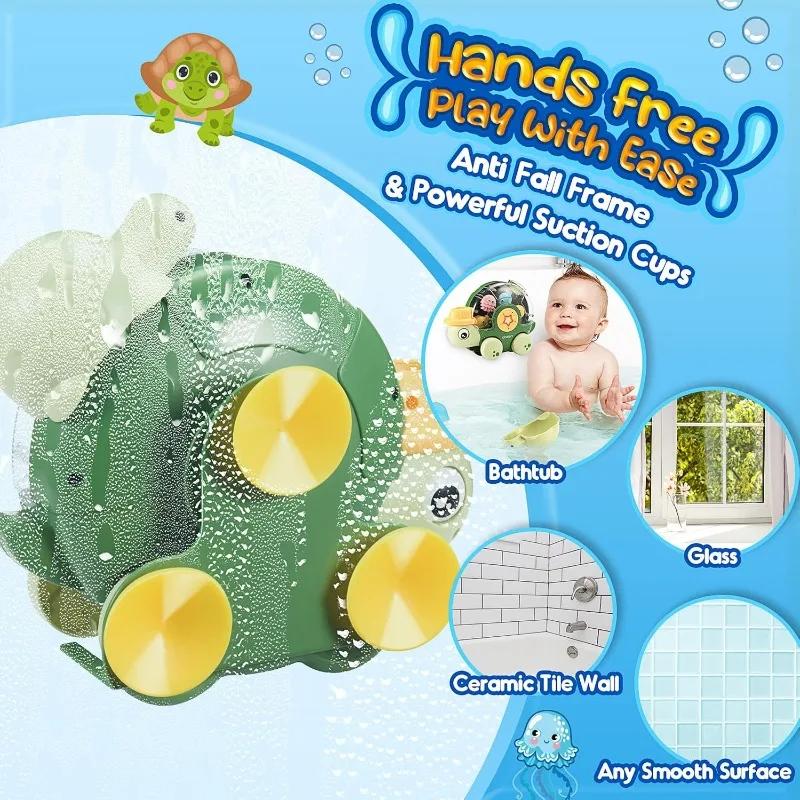 Turtle Bath Toy for Kids Waterfall Bath Toy with Spinning Wheel Strong Suction Cups Sound Bathtub Water Toy for Toddler Tub Time