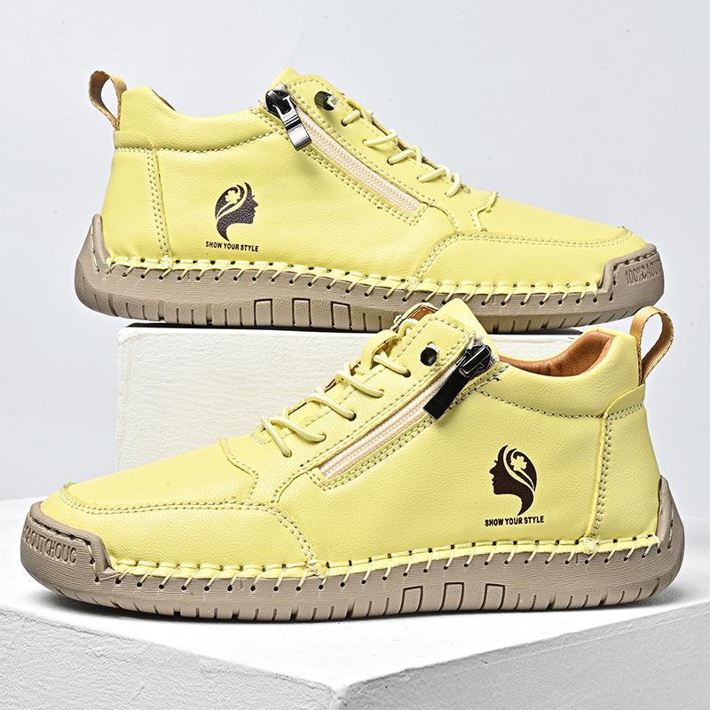 Women's 2025 Spring/Autumn High-Top Leather Martin Boots – Soft Sole, Trendy Casual Design for Couples