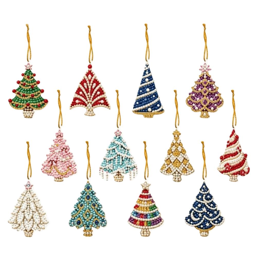 12 pcs Snowman Christmas Tree Hanging Pendant Xmas Tree DIY Rhinestone Pendant Art Kit  Christmas