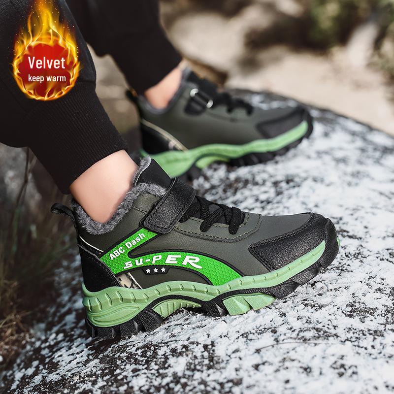 Boys' Fleece-Lined Cotton Shoes - New 2025 Autumn/Winter Non-Slip Warm Outdoor Sports Footwear