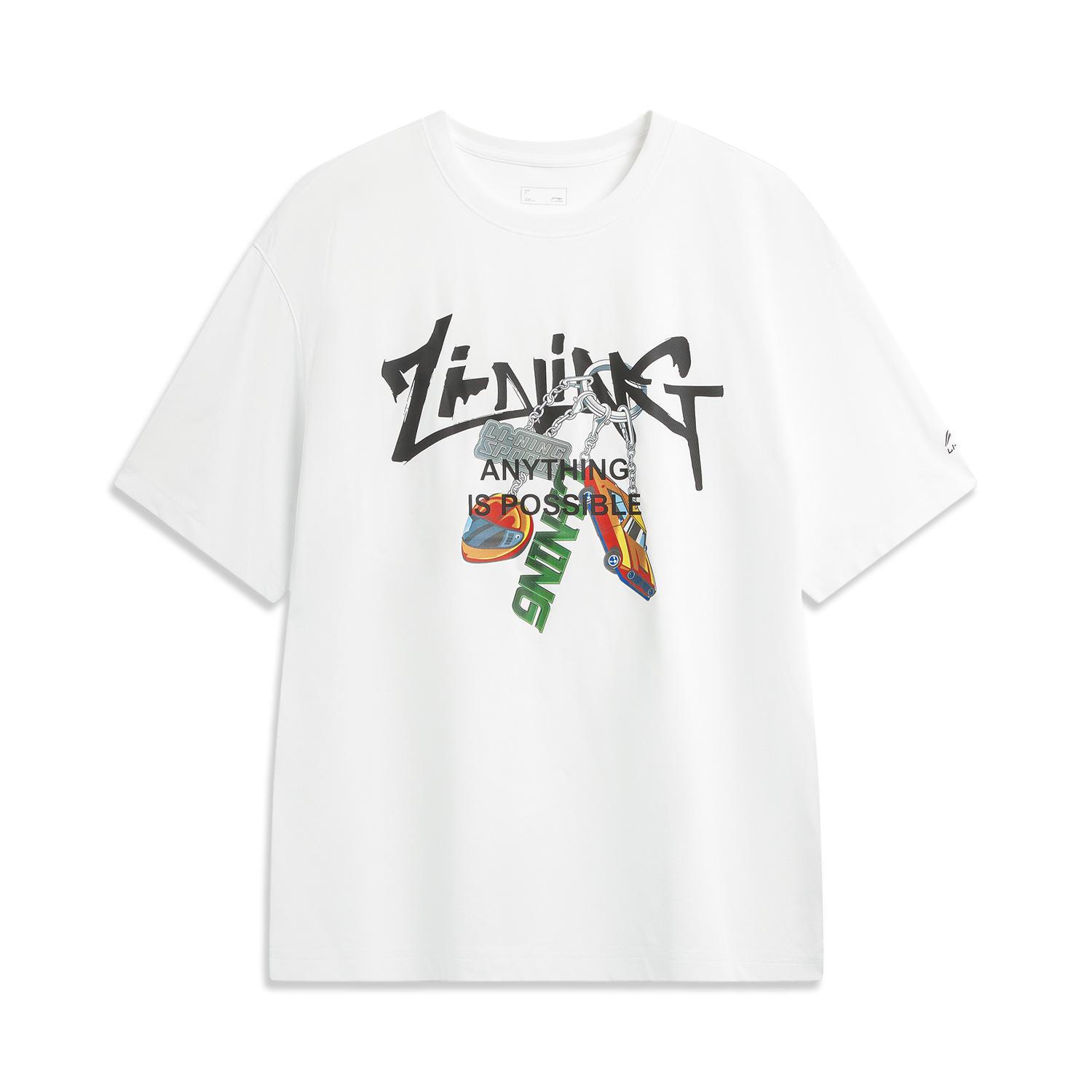Li-Ning Round Neck Letter Print T-Shirt Unisex tops ATSW375-1 S
