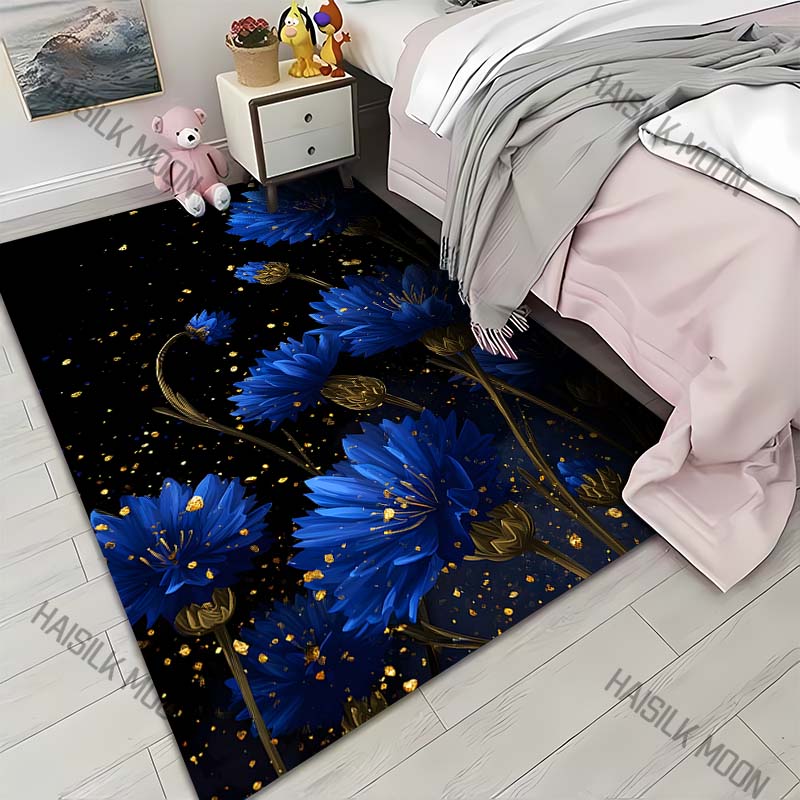 Blue Daisy Pattern Carpet for Living Room Bedroom Bedside Floor Mat Sofa Table Area Rugs Home Decor Large Size Luxury Gift
