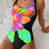 Printed sexy one-piece swimsuit women's wide shoulder straps