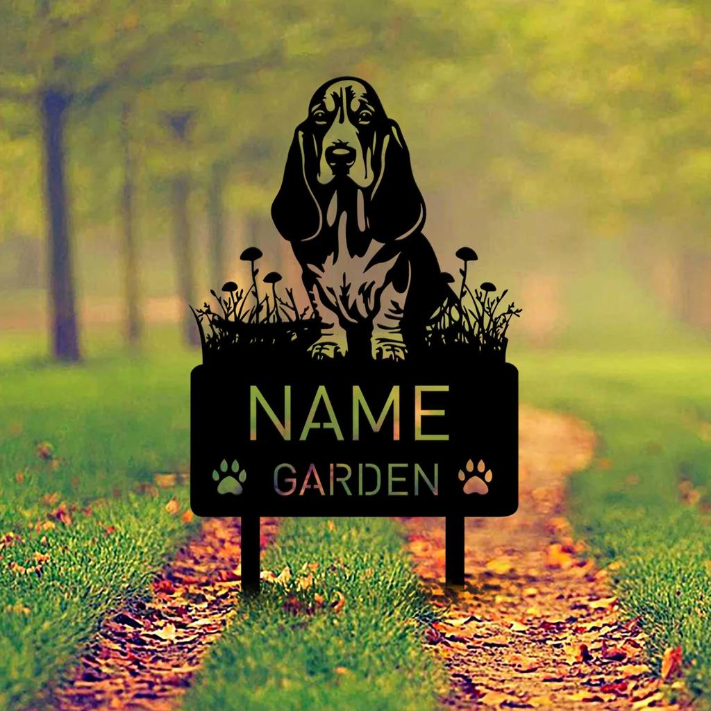 Basset Hound Gedenk-Gartenstecker Personalisierter Haustier-Grabstein Metallschild Beileidsdekoration