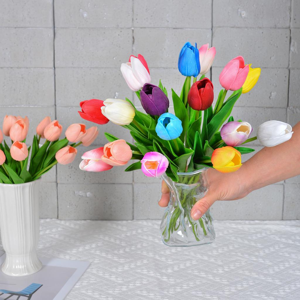 30 Stück Künstliche Tulpen 34cm Real Touch PU Kunstblumen Tulpenstiele für Hochzeit Frühlingsstrauß Blumengesteck Zuhause Büro Party Dekoration