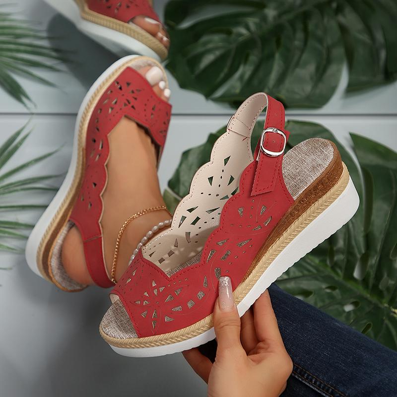 

Женские сандалии на платформе с открытым носком, лето 2024, летние сандалии на среднем каблуке с ремешком сзади, Sandalias De Mujer, нескользящие эспадрильи на толстой подошве 43 красный