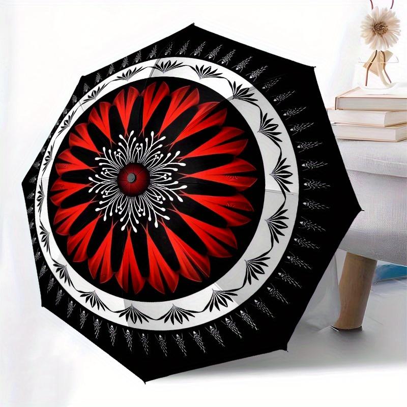 1pc Red Flower Mandala Pattern Umbrella with Plastic Handle,Suitable for All Seasons Home Travel Outdoor UmbrellaM1321