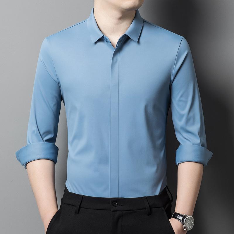 Long Sleeve Men Shirt Solid Color Business Casual Gentleman Shirts