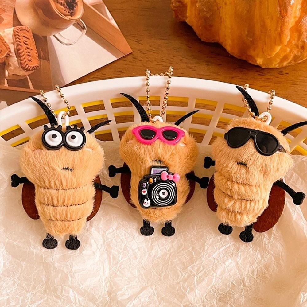 Cute Plush Cockroach Keychain Stuffed Animal Car Key Holder Backpack Pendant Cartoon Stuffed Doll Keyring Fun Gift Accessories