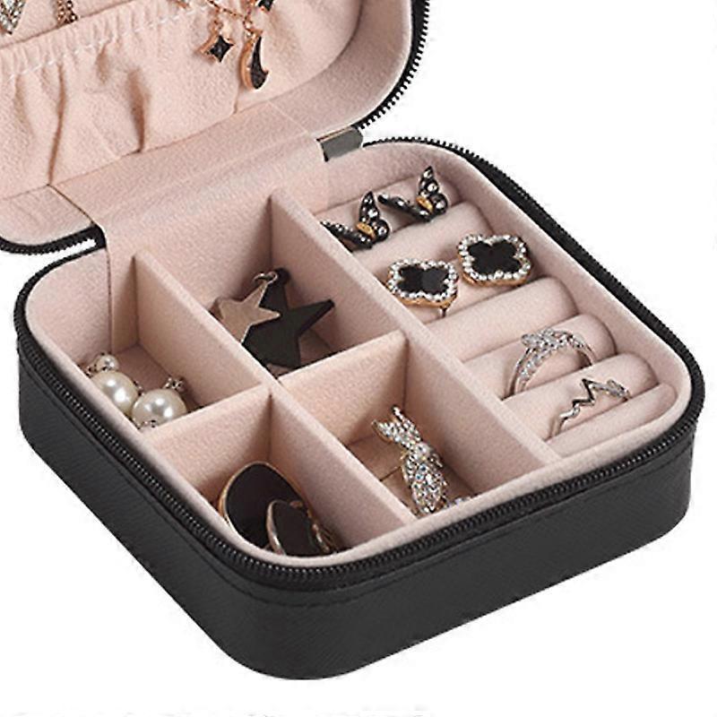 Reise Schmucketui Exquisit Große Kapazität Kratzfest Tragbar Schmuck-Organizer-Box für Outdoor-Reisen Schwarz