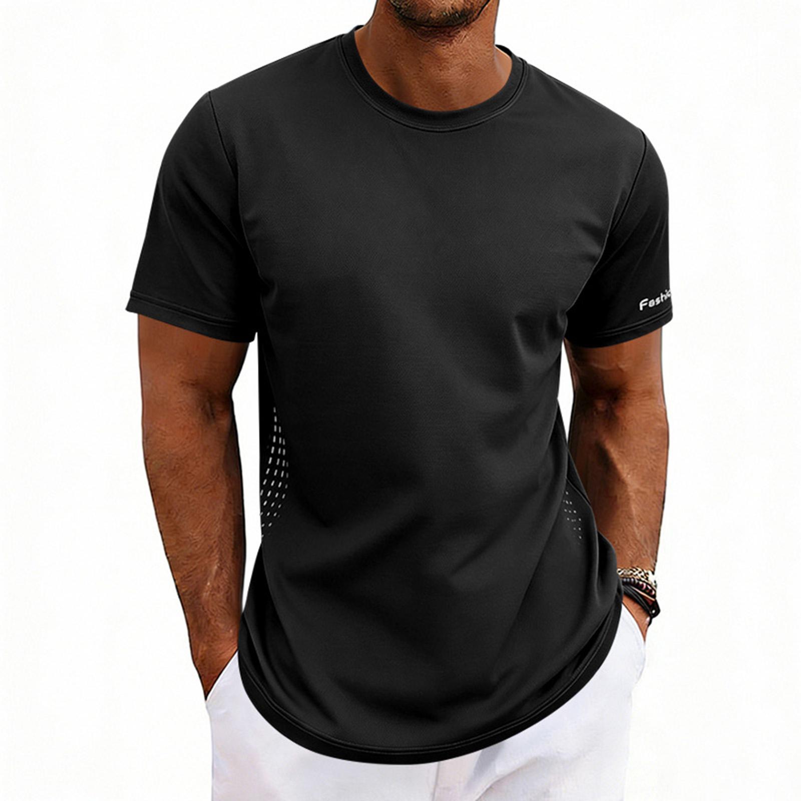 Men s Summer Round Neck Top  Men s Sports Casual Short-Sleeve L чёрный