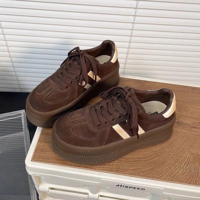 Angola Red Autumn and Winter New Color Matching Retro Moral Training Shoes Women's Matte Leather Muffin Casual Sports Thick Baseplate Shoes