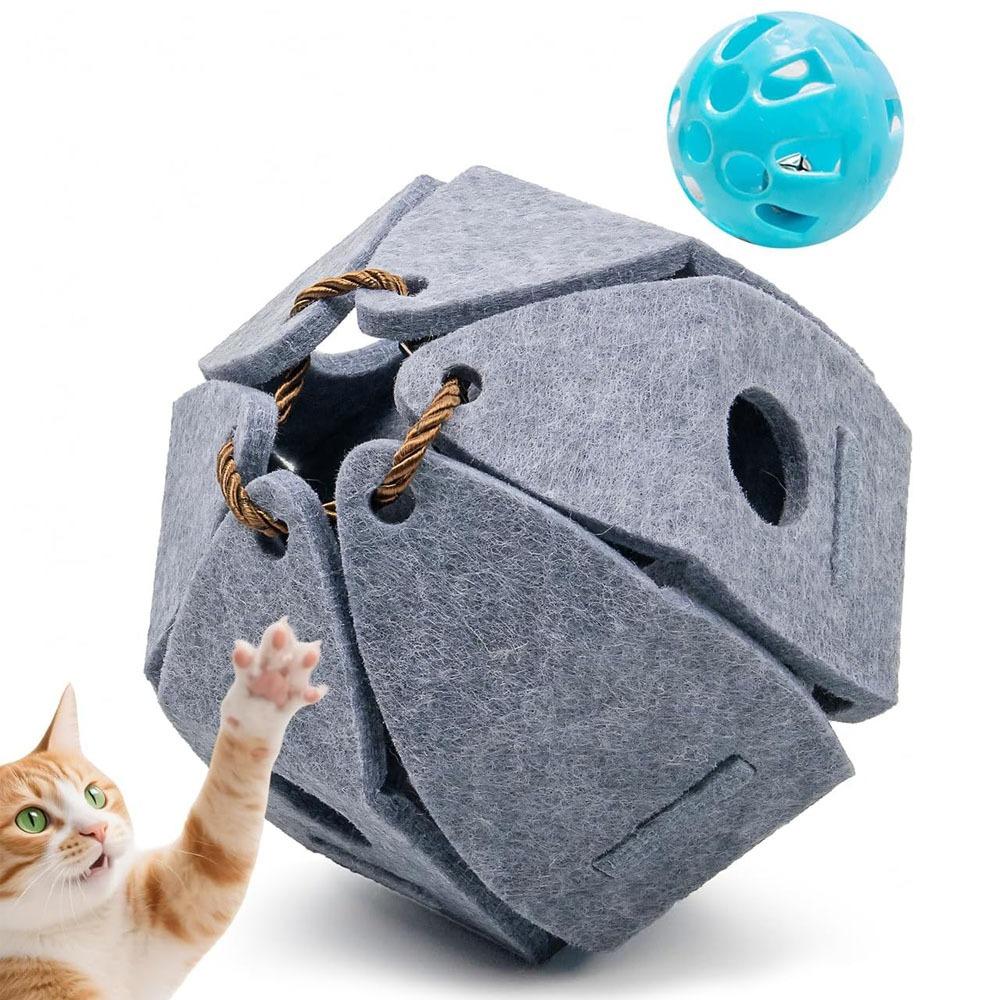 

New with Bell Cat Puzzle Ball Toy Foldable Pet Supplies Interactive Cat Puzzle Toy Felt Cat Toys білий