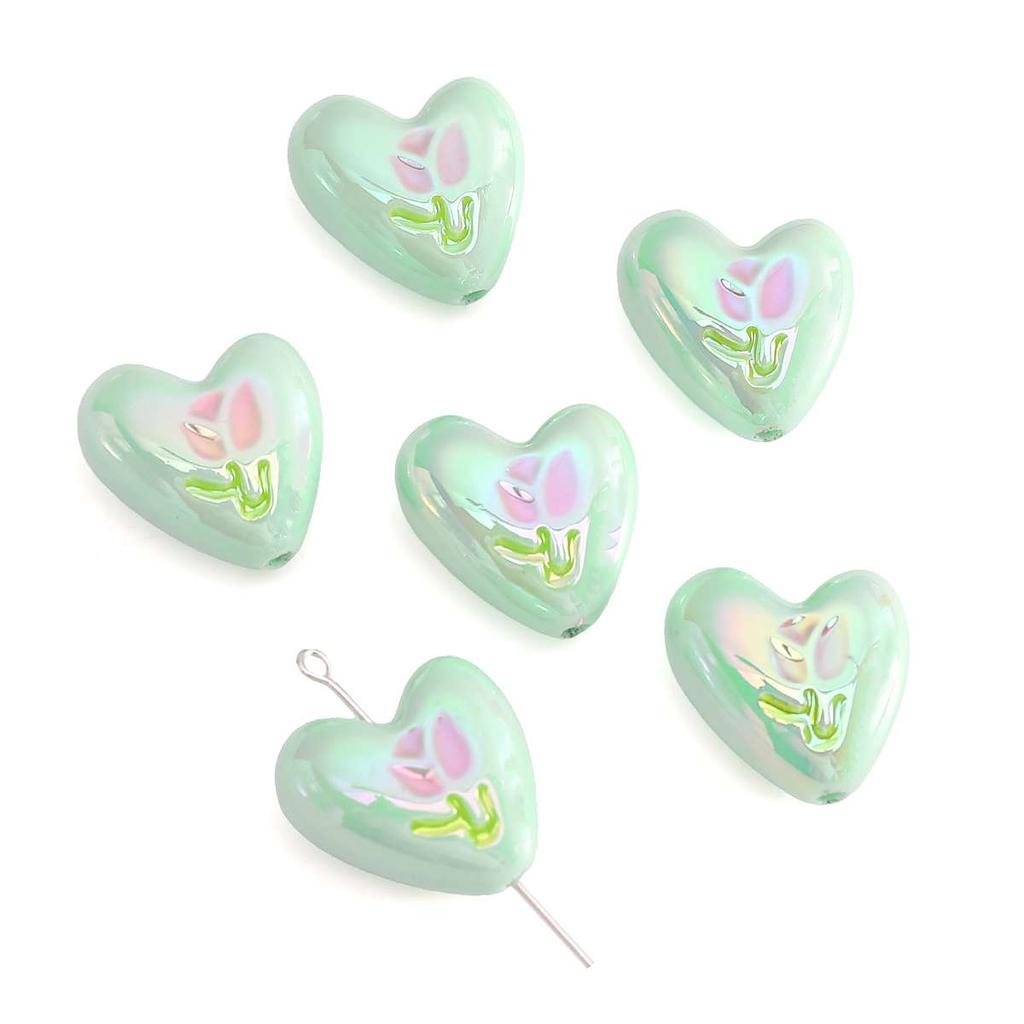2pcs [20x19mm] Tulip Love Heart Beads Cream Peach Heart Acrylic Beads Mobile Phone Chain Backpack Ornaments DIY Accessories