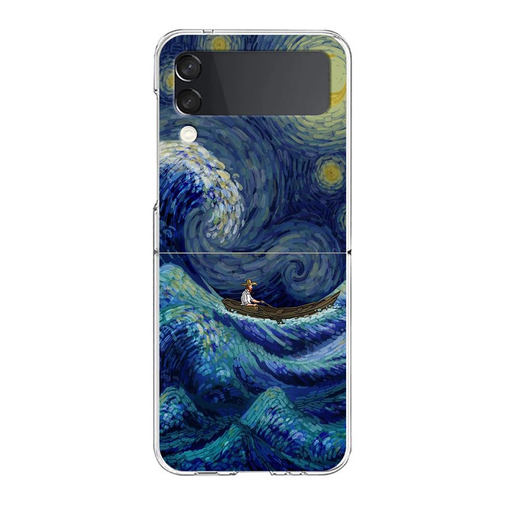 Art Van Gogh Starry Clear Phone Case For Samsung Galaxy Z Flip 4 Case Thin High Hard PC Shell on For Galaxy Z Flip 3 5G Cover