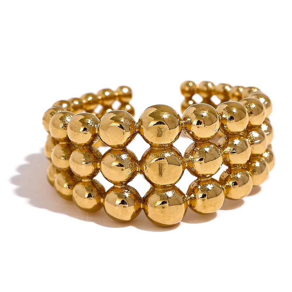 

Yhpup Stainless Steel Round Beads Layered Wide Ring for Women Waterproof Metal Statement Daily Fashion Trendy Jewelry Bijoux 7