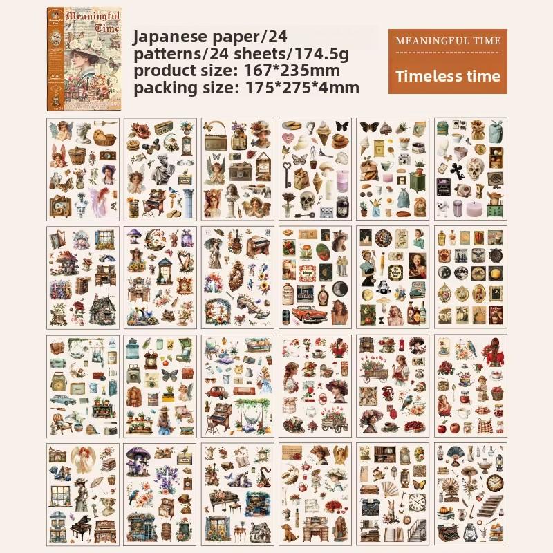 24 Pieces/piece Old Dream Return Vintage Handbook Sticker Book Cutting Film Sticker Book DIY Material Creative Sticker