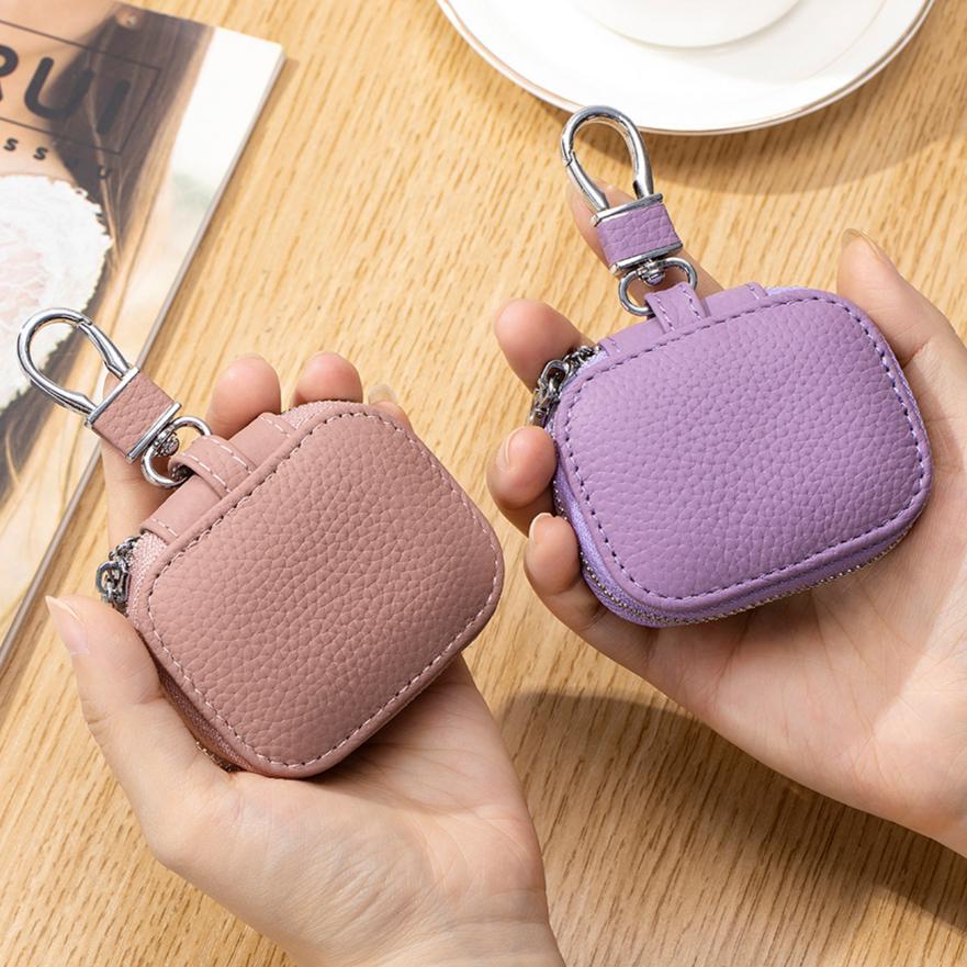 Genuine Leather Compact Key Wallets Waist Hanging Key Bag Bluetooth Earphone Protective Cover Keychain Waist Packs
