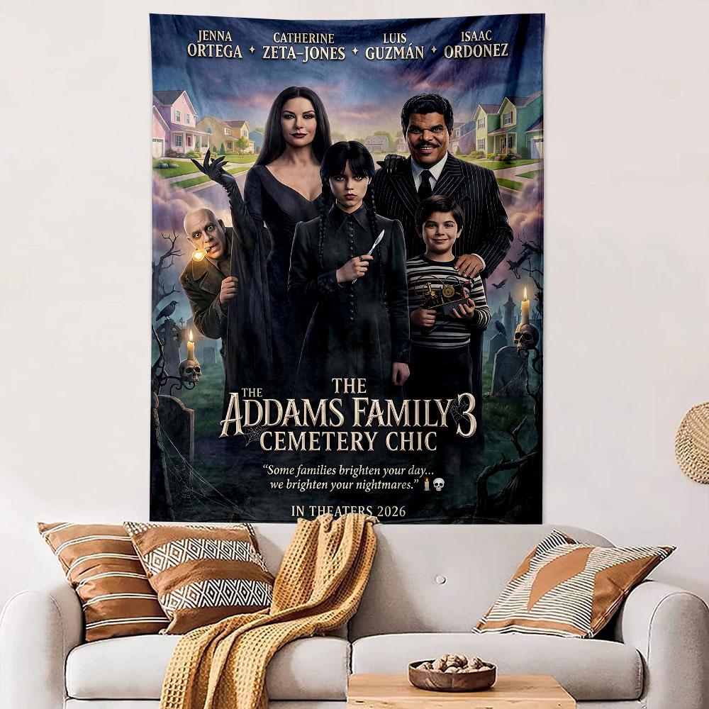 The Addams Family Movie Poster Wall Tapestry Wednesday Morticia Gomez Gothic Dark Comedy Decor for Bedroom Living Room Game Room Gift