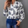 New Ruffled Small Stand-up Collar Elegant Floral Digital Printed Fashionable Women's Shirt