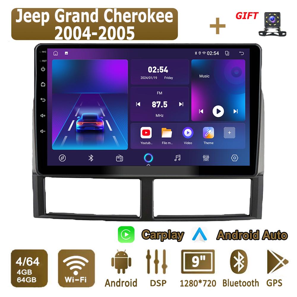 

Android Carplay автомобильное радио для Jeep Grand Cherokee 2004-2005 мультимедийный проигрыватель головное устройство стерео GPS навигация BT WIFI 4+64 ГБ 1+16GB